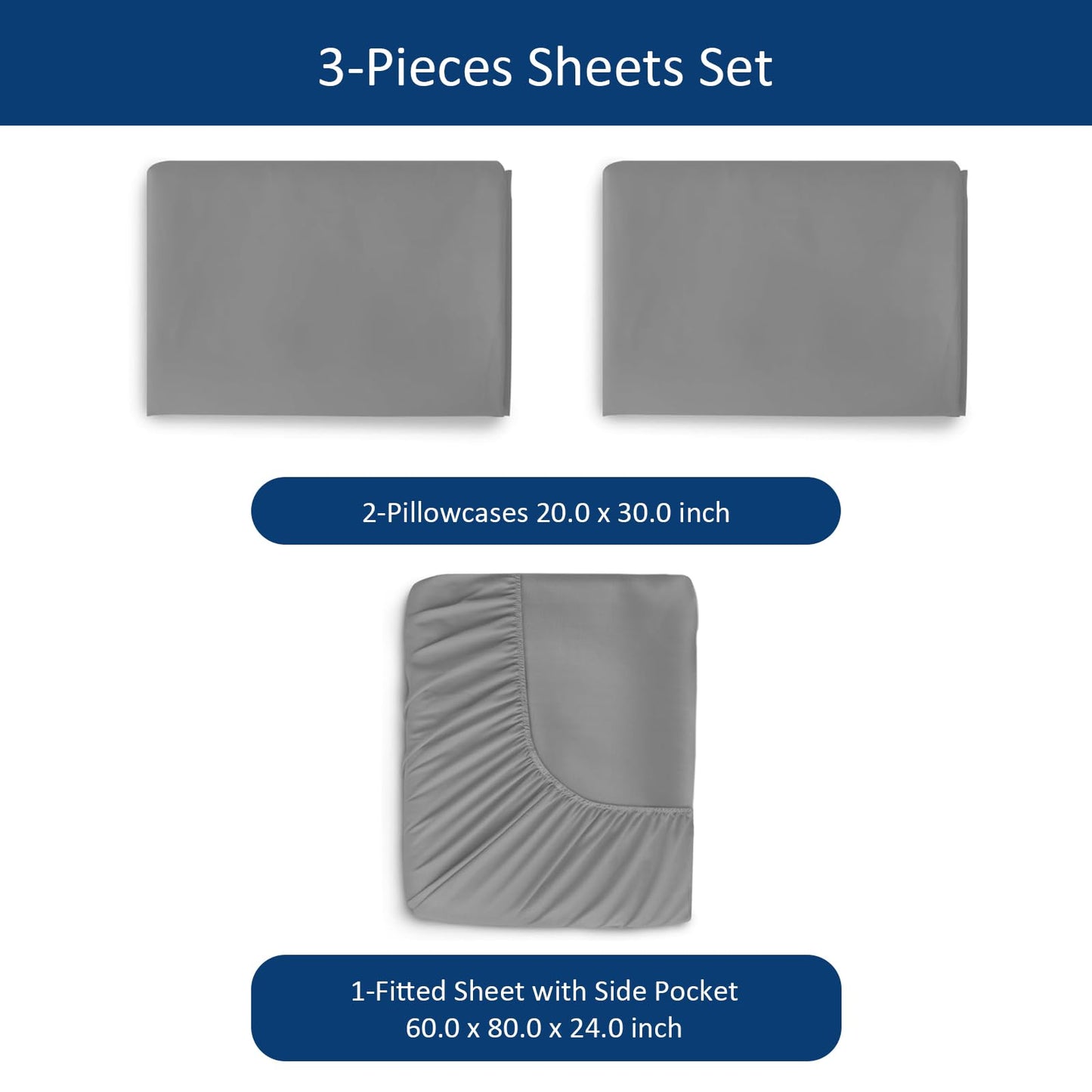 Extra Deep Pocket Queen Sheet Sets for Air Mattress - Deep Pocket Sheets Queen Size Sets - Sheets with Pocket on Side - Easily Fits Extra Deep 16 in to 24 in Pillow Top Air Mattress (Grey)