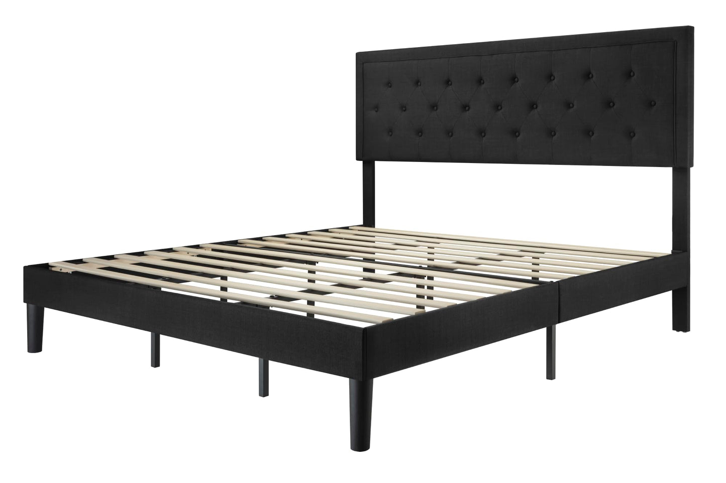 Allewie Queen Size Button Tufted Platform Bed Frame/Fabric Upholstered Bed Frame with Adjustable Headboard/Wood Slat Support/Mattress Foundation/Dark Grey (Queen)