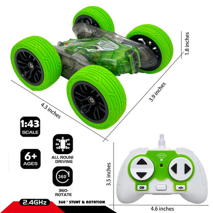 Threeking RC Stunt Cars Remote Control Car Double-Sided Driving 360-degree Flips Rotating Car Toy, Green