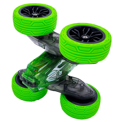 Threeking RC Stunt Cars Remote Control Car Double-Sided Driving 360-degree Flips Rotating Car Toy, Green