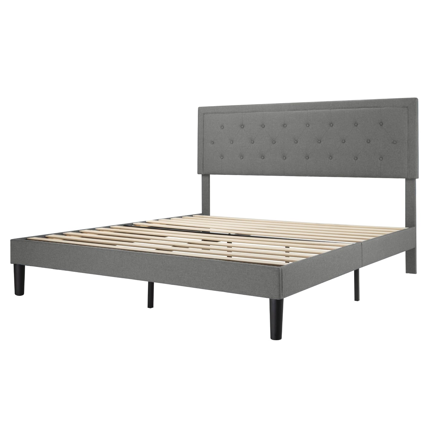 Allewie Queen Size Button Tufted Platform Bed Frame/Fabric Upholstered Bed Frame with Adjustable Headboard/Wood Slat Support/Mattress Foundation/Dark Grey (Queen)