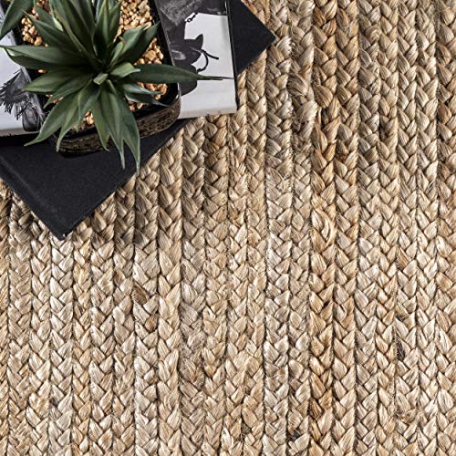 nuLOOM 6x9 Rigo Jute Hand Woven Area Rug, Natural, Solid Farmhouse Design, Natural Fiber, For Bedroom, Living Room, Dining Room, Hallway, Office, Kitchen, Entryway