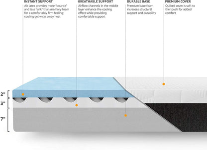 Amazon Basics Cooling Gel-Infused, Medium-Firm Memory Foam Mattress, CertiPUR-US Certified - Queen Size, 80 x 60 x 12 inches, White/Gray