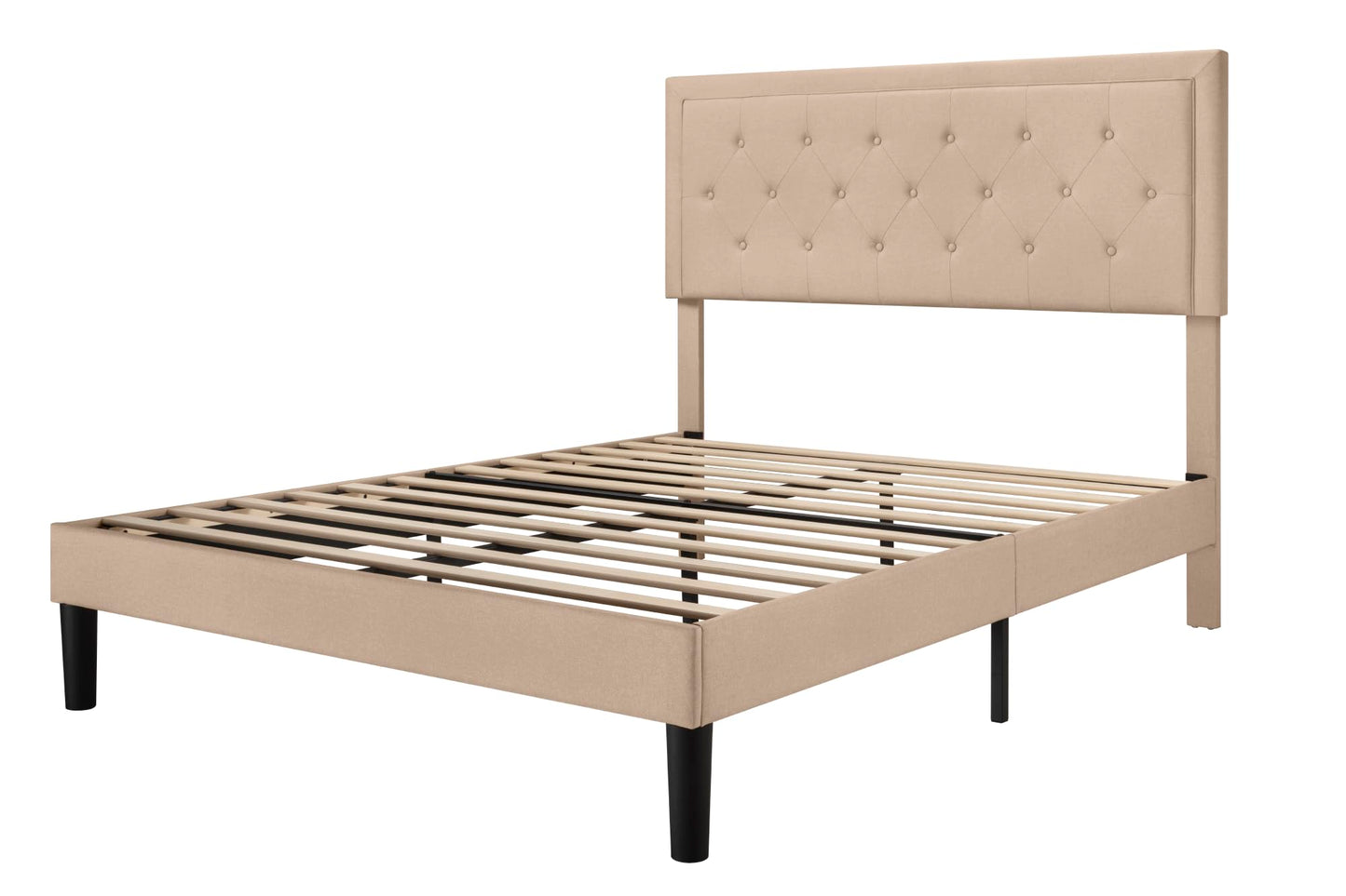 Allewie Queen Size Button Tufted Platform Bed Frame/Fabric Upholstered Bed Frame with Adjustable Headboard/Wood Slat Support/Mattress Foundation/Dark Grey (Queen)