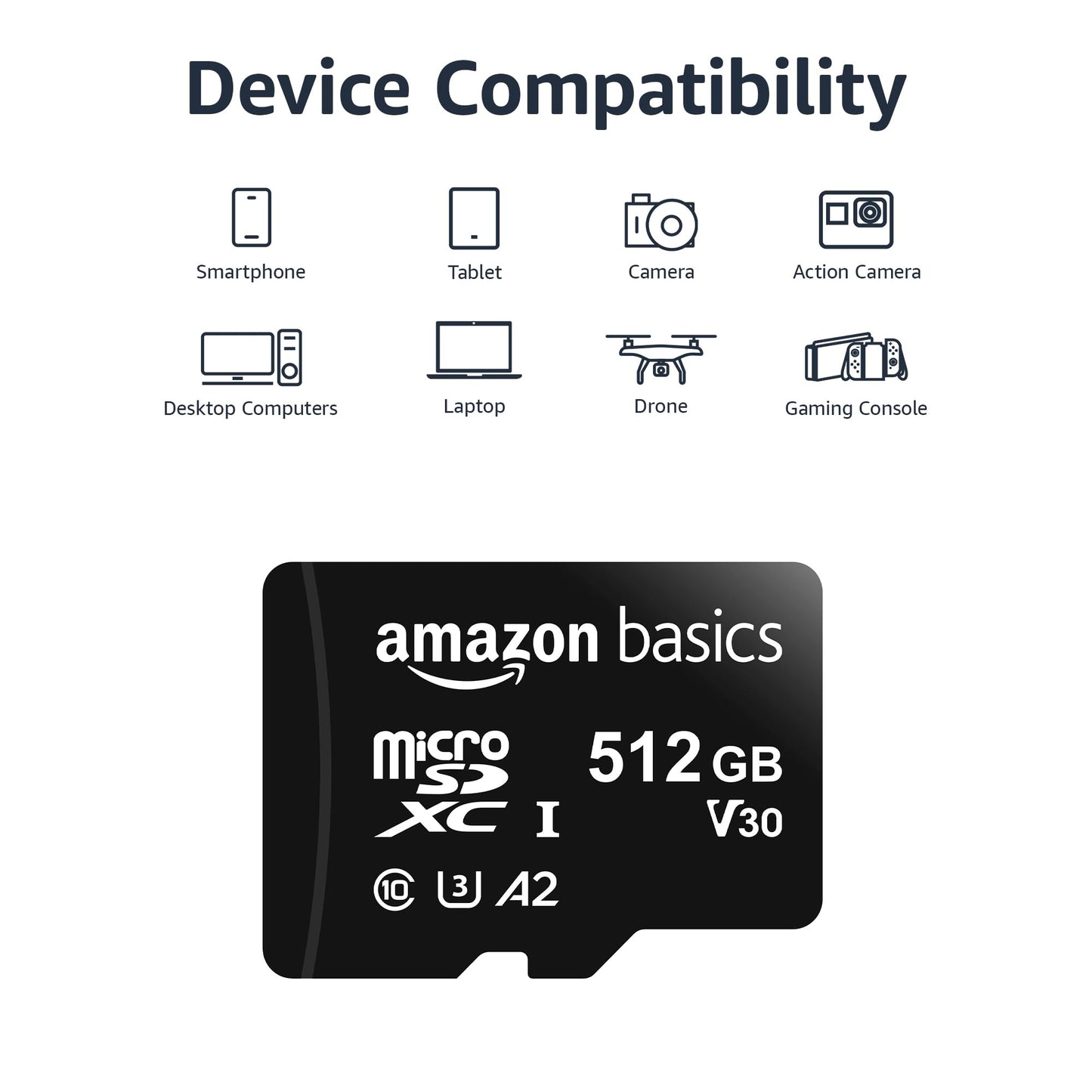 Amazon Basics Micro SDXC Memory Card with Full Size Adapter, A2, U3, Read Speed up to 100 MB/s, 128 GB, Black