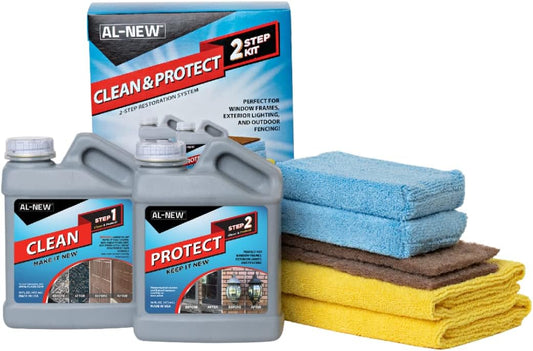 AL-NEW 2 Step Clean & Protect Kit | Clean, Restore, & Protect Your Outdoor Patio Furniture, Garage Doors, Exterior Lights, Window Frames, and More (16 Ounce Kit)