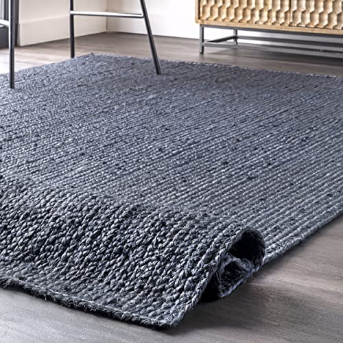 nuLOOM 6x9 Rigo Jute Hand Woven Area Rug, Natural, Solid Farmhouse Design, Natural Fiber, For Bedroom, Living Room, Dining Room, Hallway, Office, Kitchen, Entryway