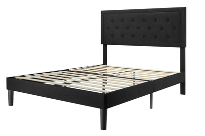 Allewie Queen Size Button Tufted Platform Bed Frame/Fabric Upholstered Bed Frame with Adjustable Headboard/Wood Slat Support/Mattress Foundation/Dark Grey (Queen)