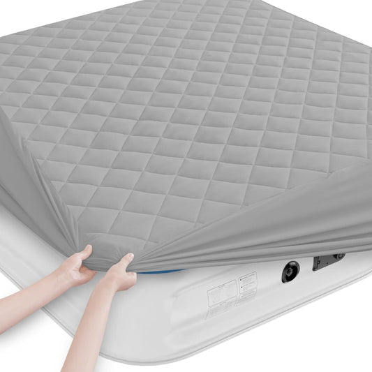 Queen Mattress Pad, Soft Quilted Air Mattress Topper Queen with Extra Deep Pocket, Breathable and Noiseless Air Mattress Cover Queen Size Mattress Pad Fits Up to 24 Inch, Grey