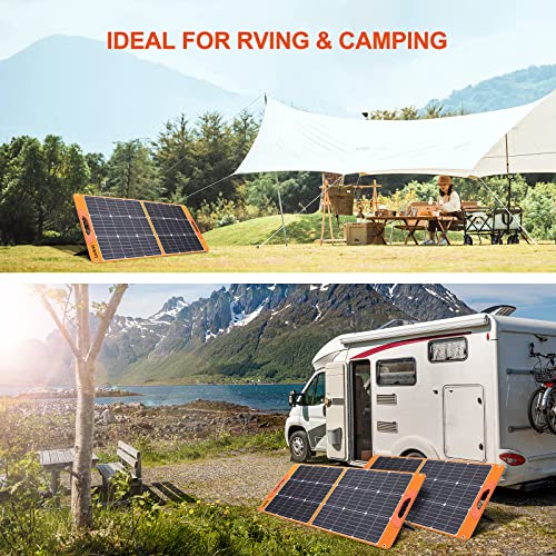 100 Watt Portable Solar Panel for Power Station, Foldable 100W Solar Panel for Camping Hiking Off-Grid Living, Monocrystalline Folding Panel Solar with 5V USB 18V DC Output…