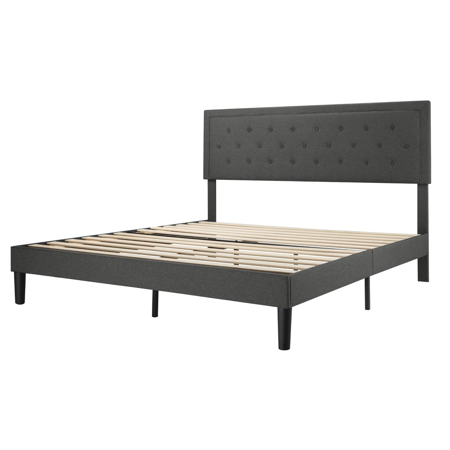 Allewie Queen Size Button Tufted Platform Bed Frame/Fabric Upholstered Bed Frame with Adjustable Headboard/Wood Slat Support/Mattress Foundation/Dark Grey (Queen)