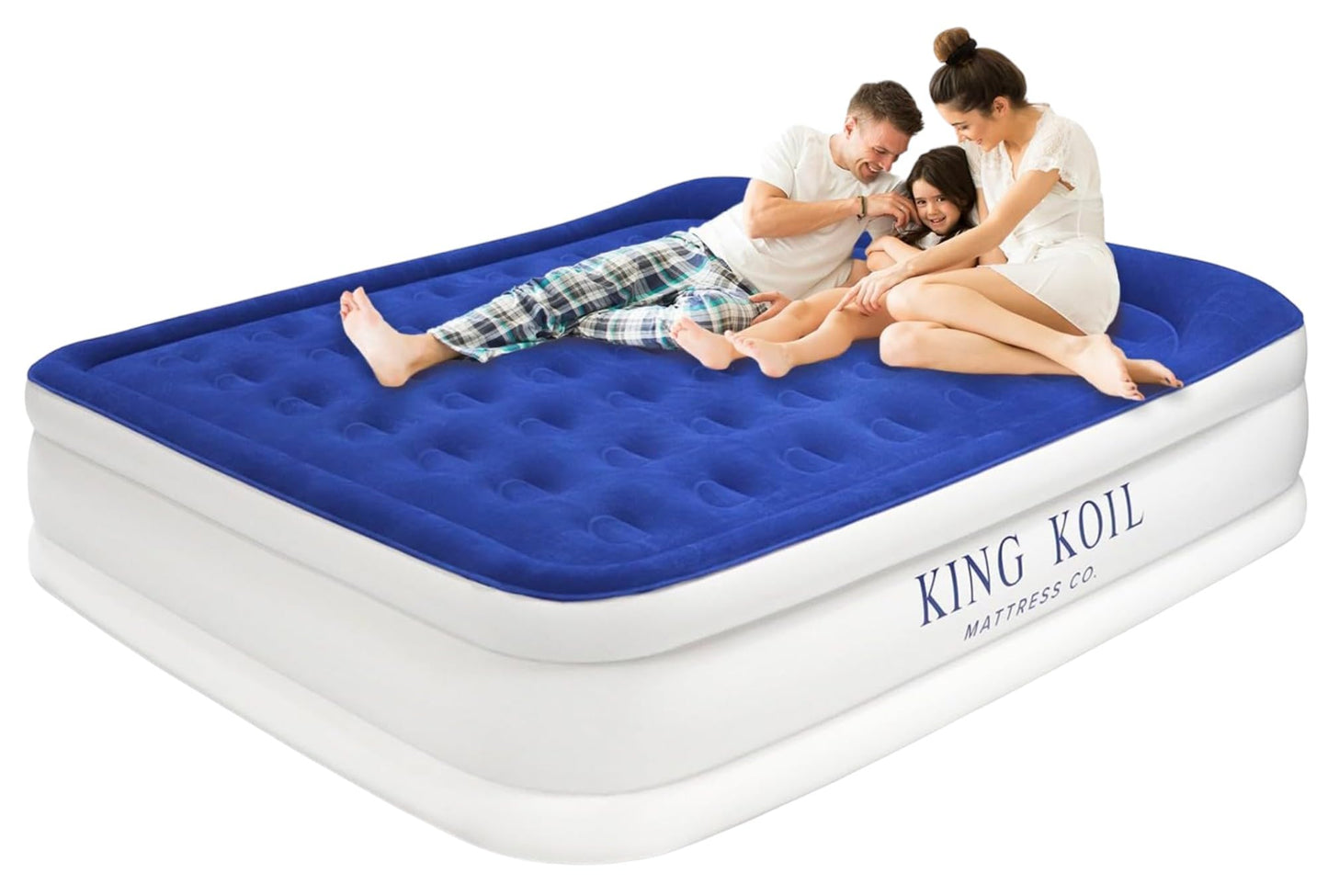 King Koil Plush Pillow Top King Air Mattress with Built-in High-Speed Pump Best for Home, Camping, Guests, 20" King Size Luxury Double Airbed Adjustable Blow Up Mattress, Waterproof, 1-Year Warranty.