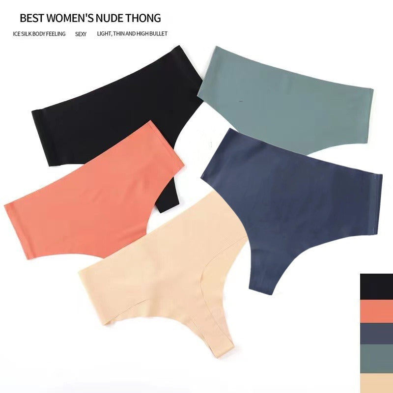 Traceless one piece quick drying medium high waist ice silk Thong for women