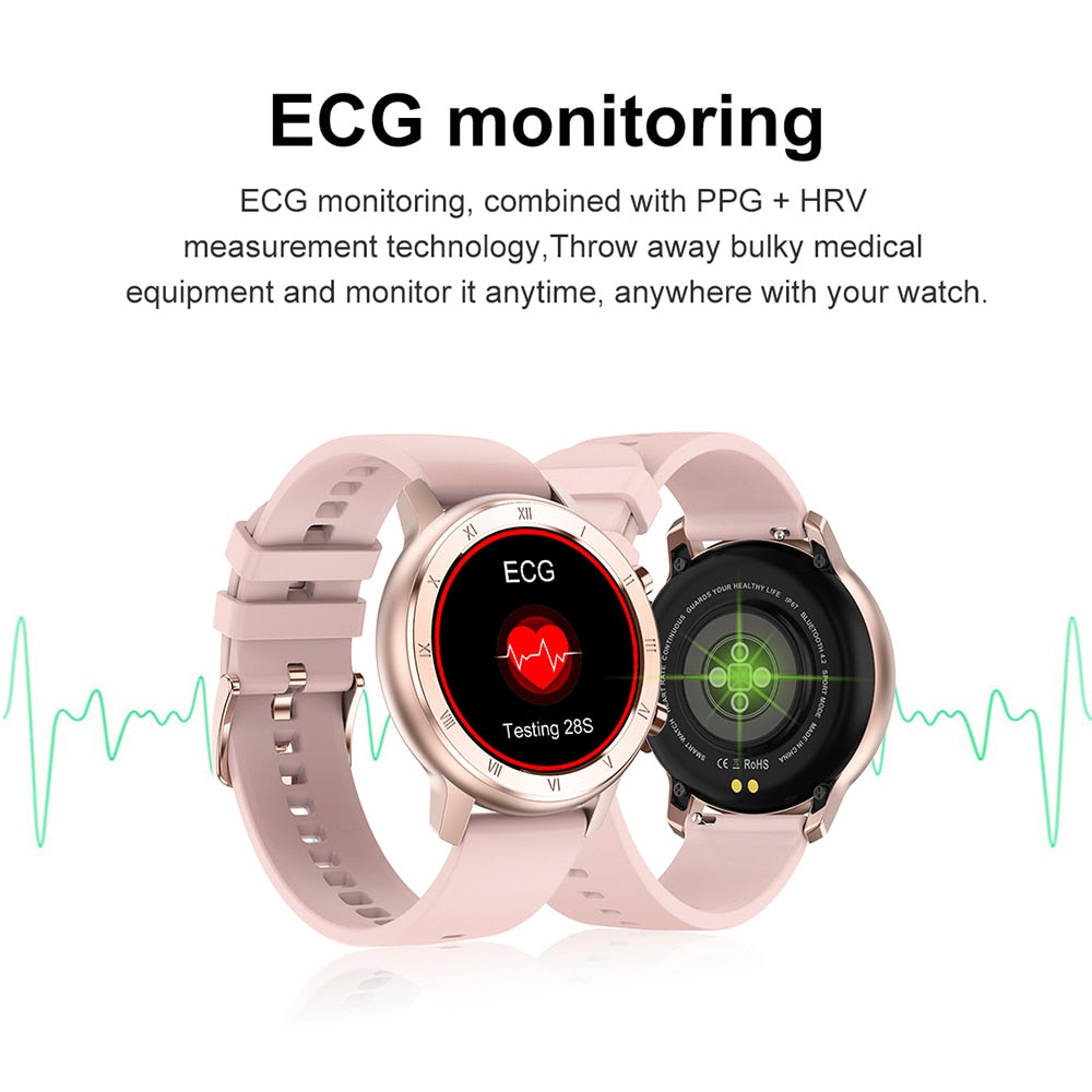 Full Touch Smart Watch Women IP68 Waterproof Bracelet ECG Heart Rate Monitor Sleep Monitoring Sports Smartwatch For Ladies