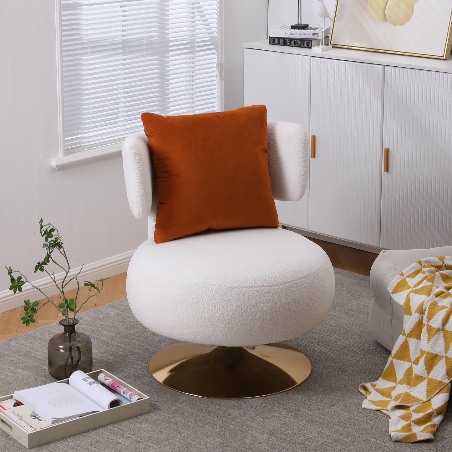 wivel Accent Chair Armchair, Round Barrel Chair in Fabric for Living Room Bedroom White