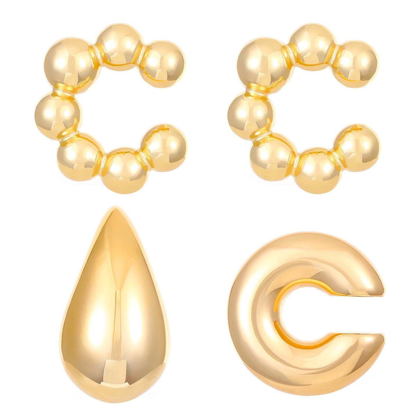 Fashionable, simple, versatile earrings with elegant hollow ear clips and atmospheric gold-plated earrings