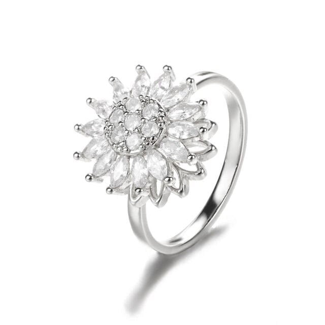 Rotating Sunflower Set Zirconia Ring for Women