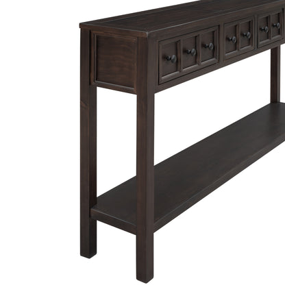 TREXM Rustic Entryway Console Table 60" Long Sofa Table with two Different Size Drawers and Bottom Shelf for Storage (Espresso)