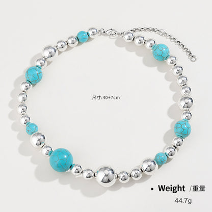 Elegant Turquoise Beaded Necklace For Women Europe And America Cross Border Fashion Beaded