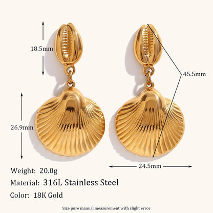 Conch scallop patchwork earrings are fashionable, simple, luxurious, stainless steel plated earrings for women