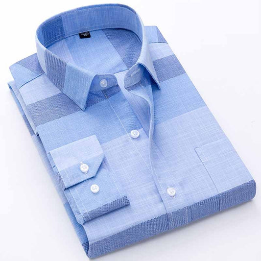 New Slub Cotton Shirt Men's Long Sleeved Plaid Shirt Business Casual Shirt