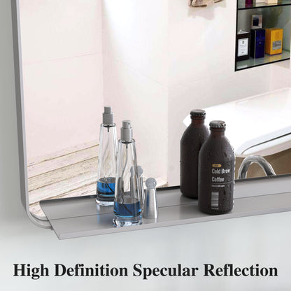 Large bathroom mirror with movable tray wall mounted mirror, vertically and horizontally suspended aluminum frame wall mounted m