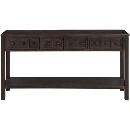 TREXM Rustic Entryway Console Table 60" Long Sofa Table with two Different Size Drawers and Bottom Shelf for Storage (Espresso)