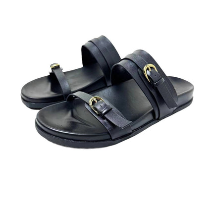 Open toe buckle decorated beach casual flat sandals thick sole strappy slippers