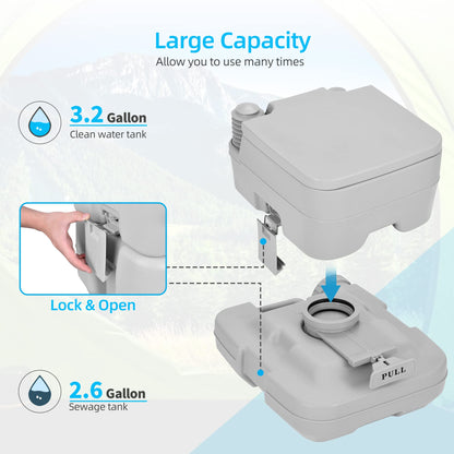 YITAHOME Portable Toilet, Camping Toilet, Travel RV Toilet,5.3 Gallon Detachable Waste Tank, Double Water Spouts, Portable Toilet for Camping, Hiking, Hunting, Boating, Gray