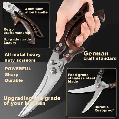 Upgrade Heavy Duty Stainless Steel Kitchen Scissors,Multipurpose Ultra Sharp Utility Scissors, Professional Poultry Shears for Bone, Chicken, Meat, Fish, Turkey,Vegetables,Barbecue Scissors.