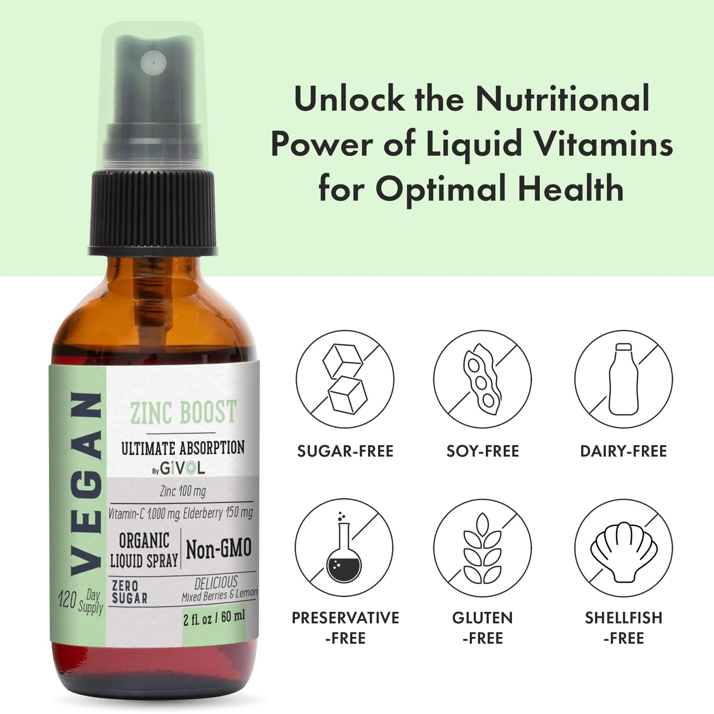 Organic ZINC Boost Mist 100 g (Extra Strength) - Sugar Free with Vit C and Elderberry Extract - Vegan Liquid Spray for Kids and Adults - Easy Absorption - Non-GMO - (60 ml) 60 Days Supply