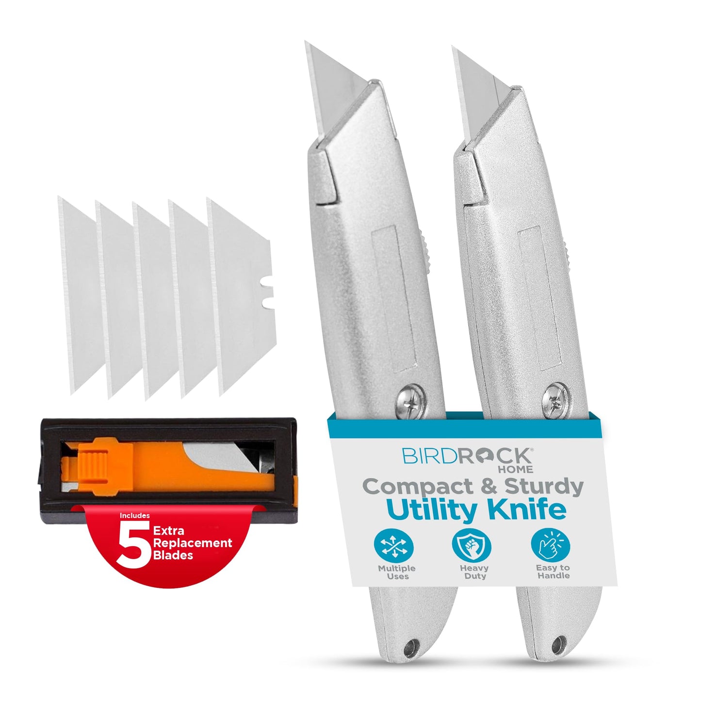 INTERNET'S BEST Premium Utility Knife Set | Retractable Box Cutter with Rubber Handle | Heavy-Duty Cutting for Cardboard, Carpet, Plastic | Retractable Blade | Includes 2 Razor Knives & Extra Blades