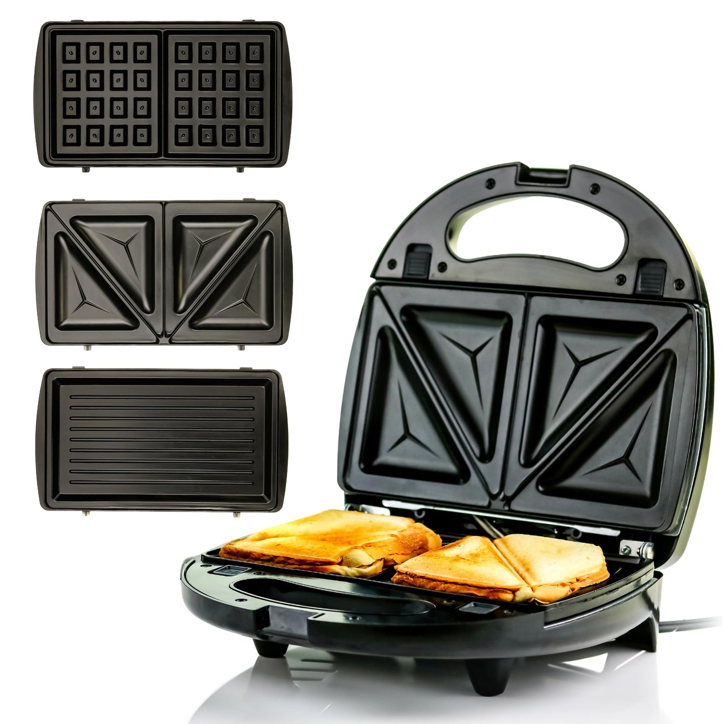 OVENTE Electric Sandwich Maker with Non-Stick Plates, Indicator Lights, Cool Touch Handle, Easy to Clean and Store, Perfect for Cooking Breakfast, Grilled Cheese, Tuna Melts and Snacks, Black GPS401B