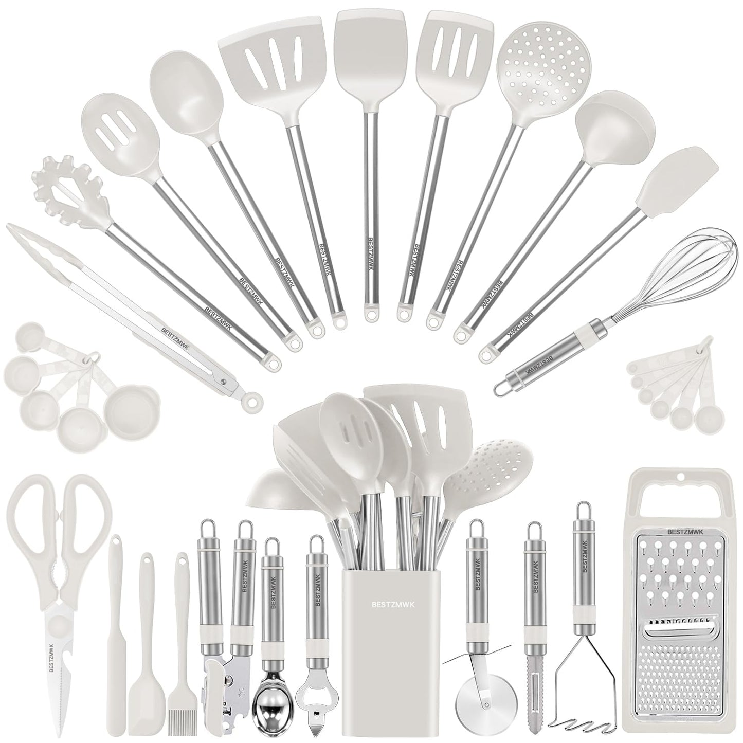 Kitchen Utensil Set-Silicone Cooking Utensils-33 Kitchen Gadgets & Spoons for Nonstick Cookware-Silicone and Stainless Steel Spatula Set-Best Kitchen Tools, Useful Pots and Pans Accessories