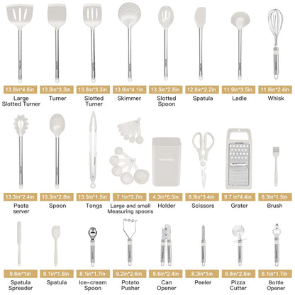 Kitchen Utensil Set-Silicone Cooking Utensils-33 Kitchen Gadgets & Spoons for Nonstick Cookware-Silicone and Stainless Steel Spatula Set-Best Kitchen Tools, Useful Pots and Pans Accessories