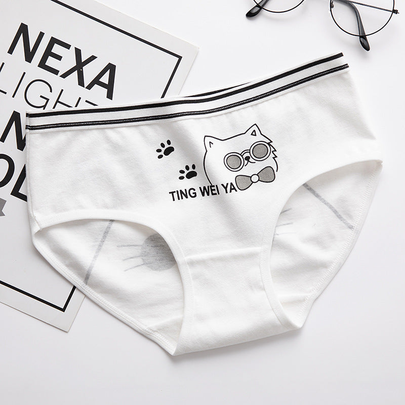 Simple Black And White Cute Cartoon Underwear Ladies Mid Waist Sheath Breathable Underwear For Women Cotton Crotch