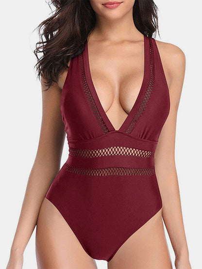 Crisscross Plunge Wide Strap One-Piece Swimwear