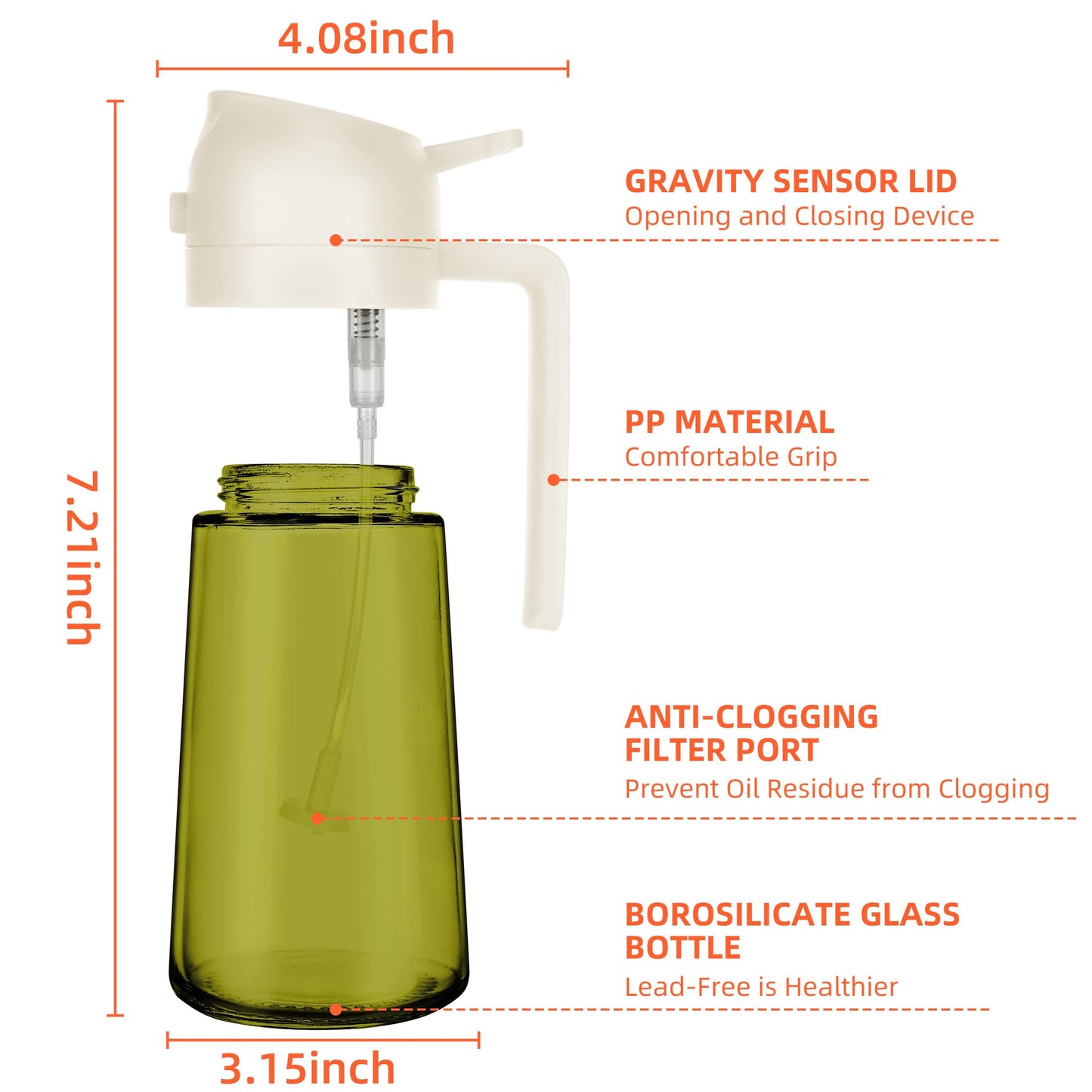 16oz Olive Oil Dispenser for Kitchen - 2 in 1 Olive Oil Dispenser and Oil Sprayer - Olive Oil Dispenser Bottle w/Stickers - Olive Oil Sprayer for Cooking Black (Light Blockage)