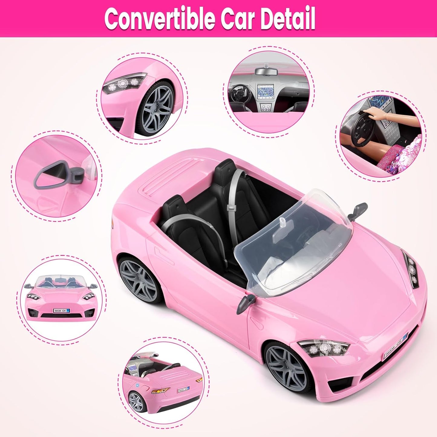 76 Pcs 11.5 Inch Doll and Convertible Car Playset,Included Princess Dresses,Fashion Dresses,Casual Clothing,Swimsuits,Bags,Shoes ,Doll Playset,Doll Dress up Toys for Girls Kids Toddlers Gifts