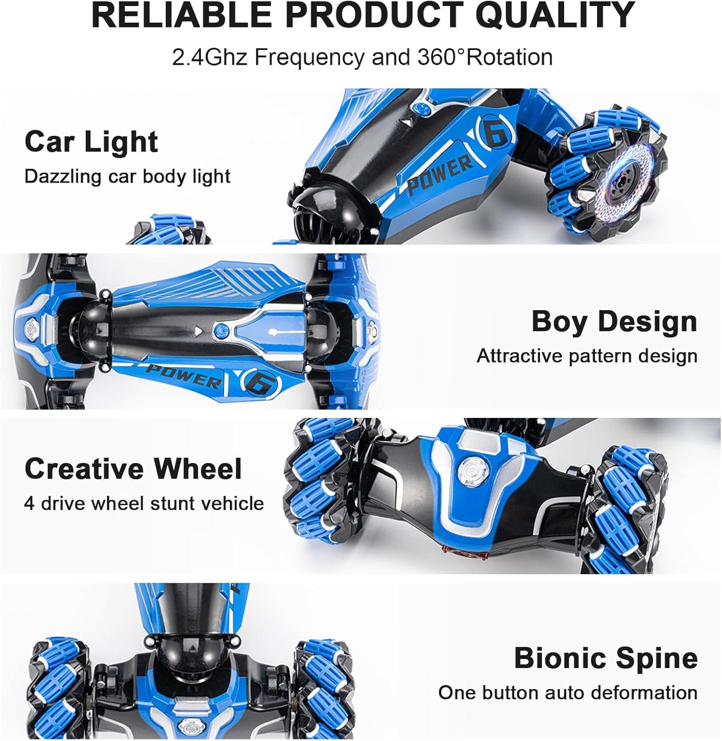 Remote Control Stunt Car, Gesture Sensing RC Cars, 2.4 Ghz Drift Hand Controlled RC Twist Cars Offroad 360° Rotation with Lights and Music, RC drift cars toy birthday gift for childs 6-12(blue)