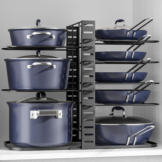 ORDORA Pots and Pans Organizer: Under Cabinet, Adjustable 8-Tier Pot Organizers inside Cabinet, Kitchen Organizers and Storage Fit 6-11 inch Lightweight Cookware