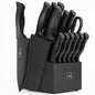 Knife Sets for Kitchen with Block, HUNTER.DUAL 15 Pcs Kitchen Knife Set with Block Self Sharpening, Dishwasher Safe, Anti-slip Handle, Black