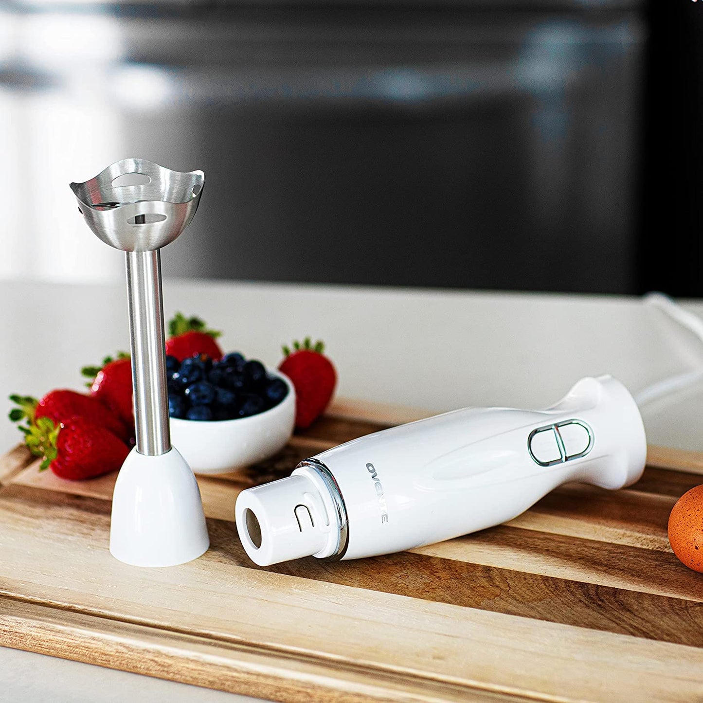 OVENTE Electric Immersion Hand Blender 300 Watt 2 Mixing Speed with Stainless Steel Blades, Powerful Portable Easy Control Grip Stick Mixer Perfect for Smoothies, Puree Baby Food & Soup, Black HS560B