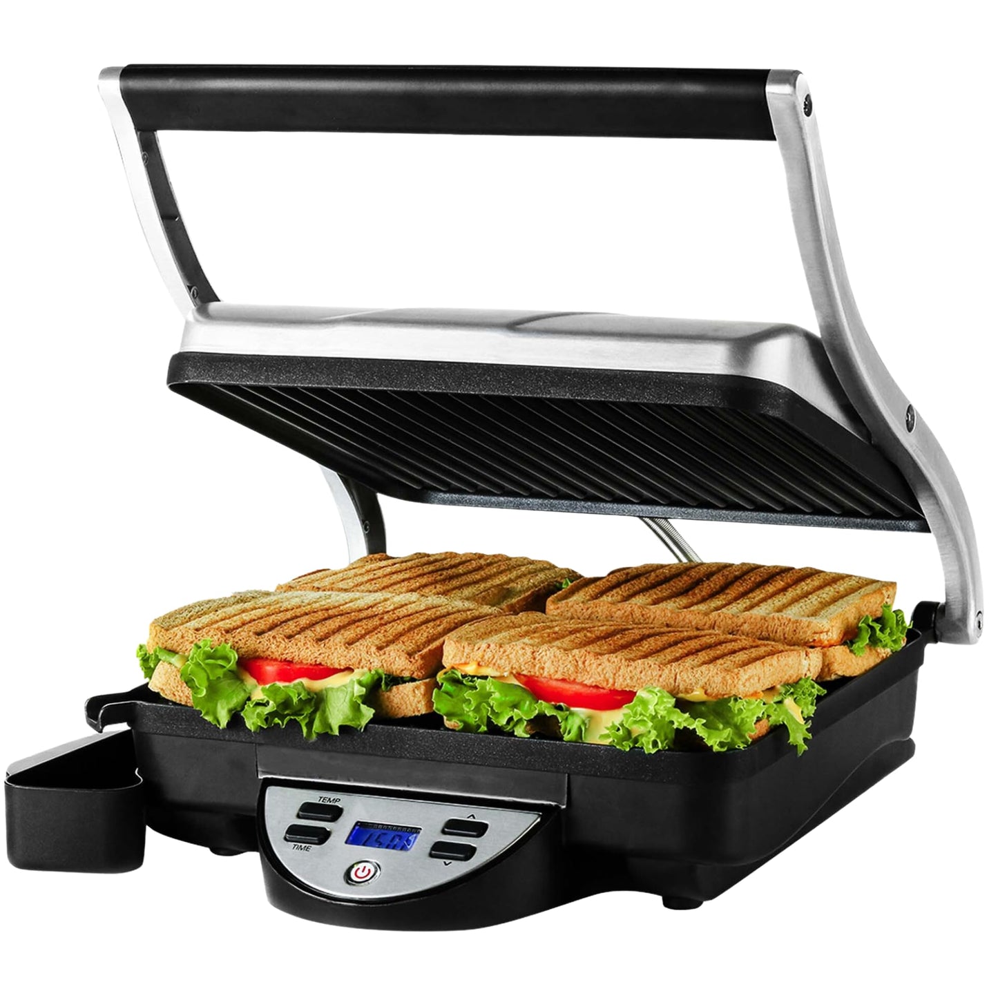 OVENTE Electric Sandwich Maker with Non-Stick Plates, Indicator Lights, Cool Touch Handle, Easy to Clean and Store, Perfect for Cooking Breakfast, Grilled Cheese, Tuna Melts and Snacks, Black GPS401B