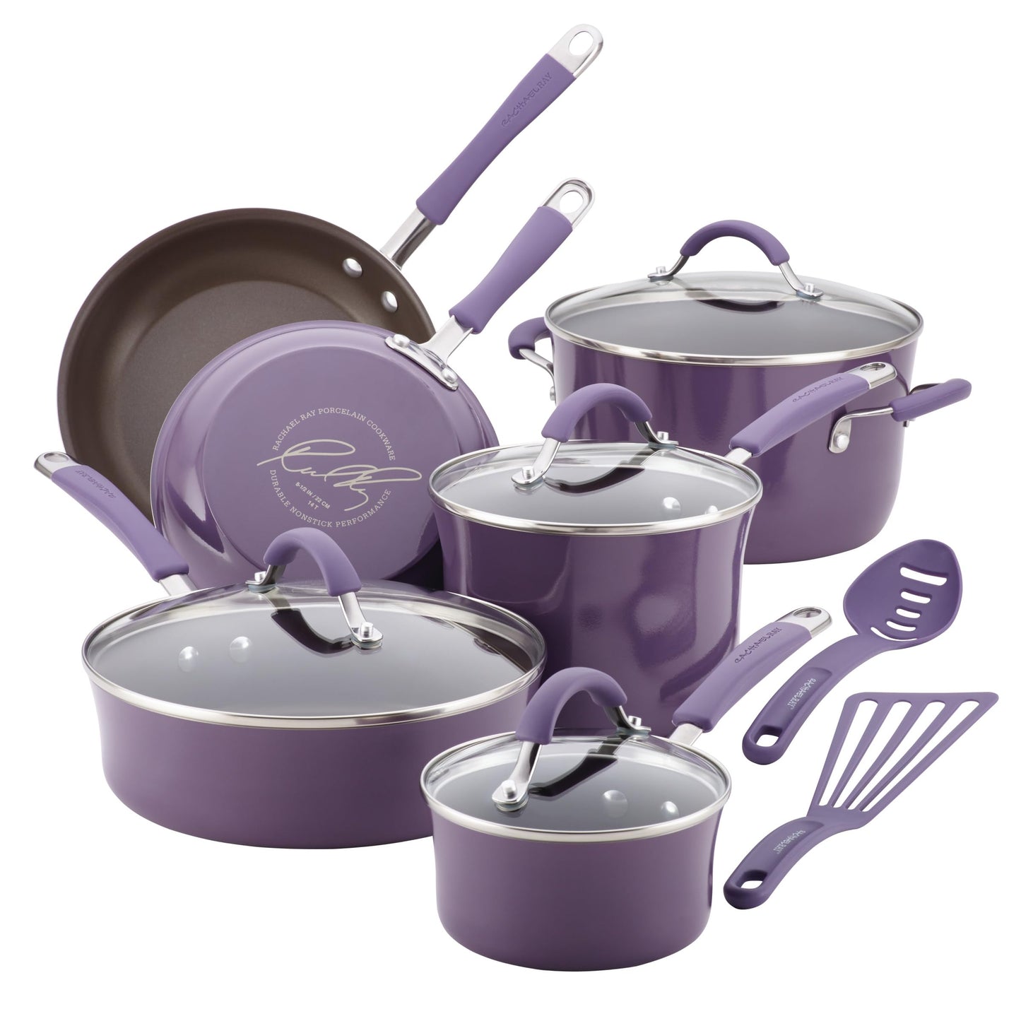 Rachael Ray - 16802 Rachael Ray Cucina Nonstick Cookware Pots and Pans Set, 12 Piece, Sea Salt Gray