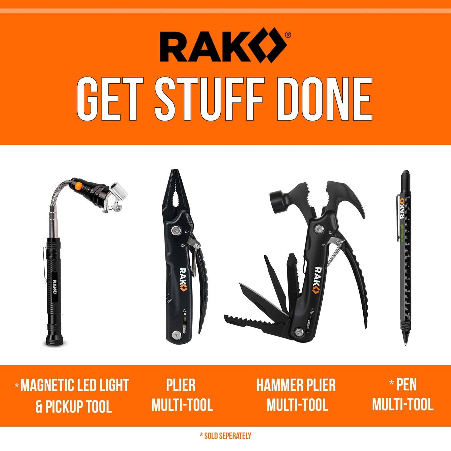 RAK Hammer Multitool BirthdayGifts for Men - Cool Unique Gifts For Men Who Have Everything - Compact DIY Survival Multi Tool - Backpacking & Camping Accessories - Gadget Gifts