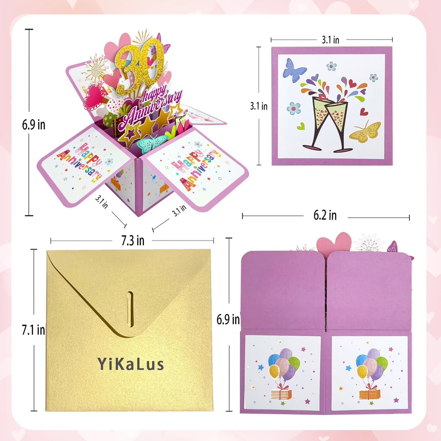 YiKaLus Happy 30th Wedding Anniversary Pop Up Card for Her Him,Great 3D 30 Years Together Gift for Husband Wife,Best Thirty Years Married Gift Idea for Him Her,Happy 30 Anniversary Card for Parents