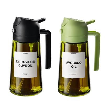 16oz Olive Oil Dispenser for Kitchen - 2 in 1 Olive Oil Dispenser and Oil Sprayer - Olive Oil Dispenser Bottle w/Stickers - Olive Oil Sprayer for Cooking Black (Light Blockage)