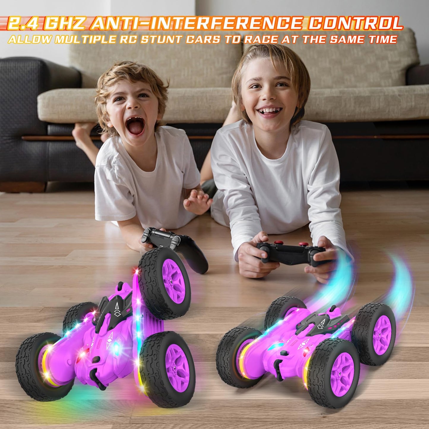 Remote Control Car, Rc Cars Stunt RC Car Toys New Upgraded Strip Lights and Headlights Car Toys Double-Sided 360° Rotating 4WD Rc Drift Truck for Boys Girls Birthday Gift (Blue)