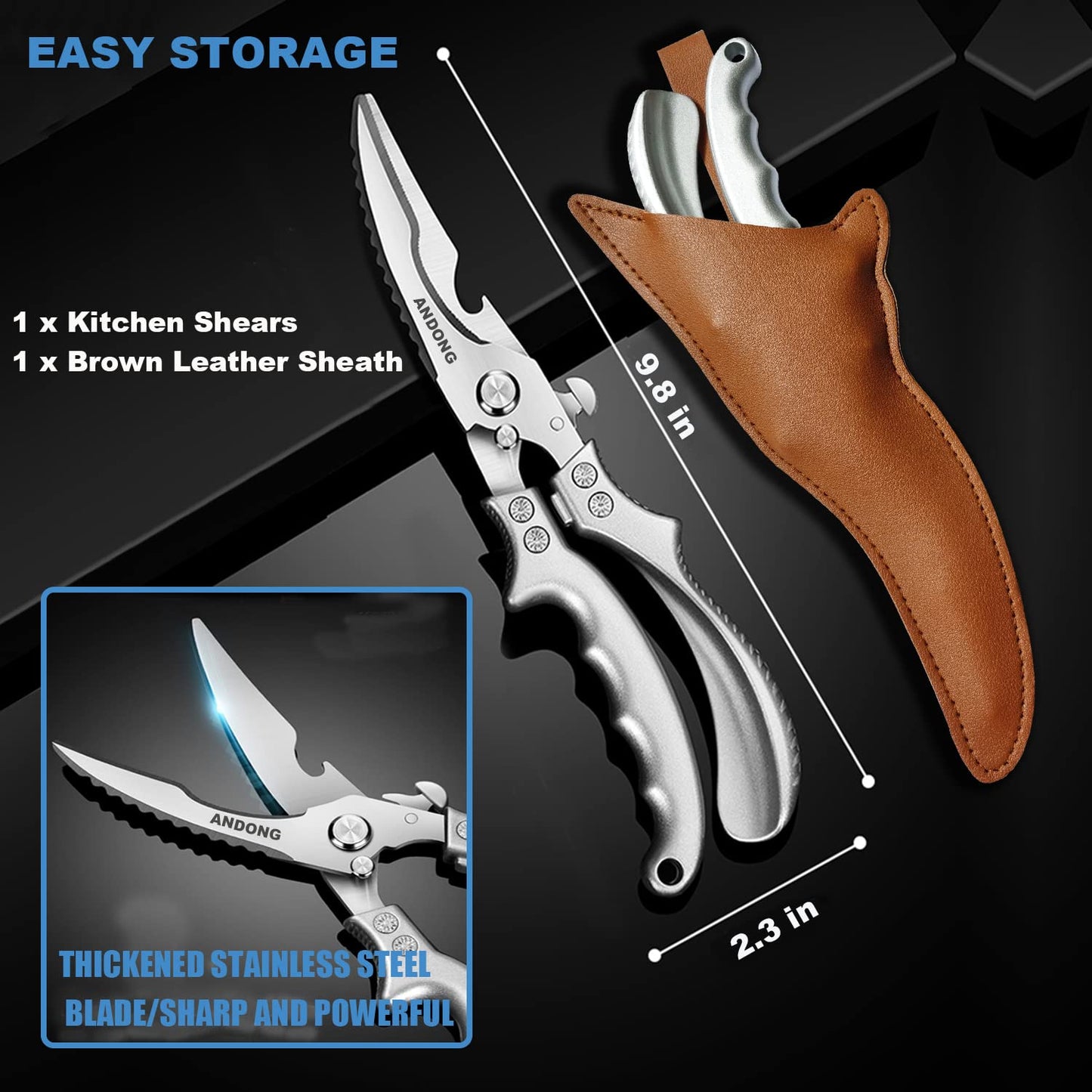 Upgrade Heavy Duty Stainless Steel Kitchen Scissors,Multipurpose Ultra Sharp Utility Scissors, Professional Poultry Shears for Bone, Chicken, Meat, Fish, Turkey,Vegetables,Barbecue Scissors.